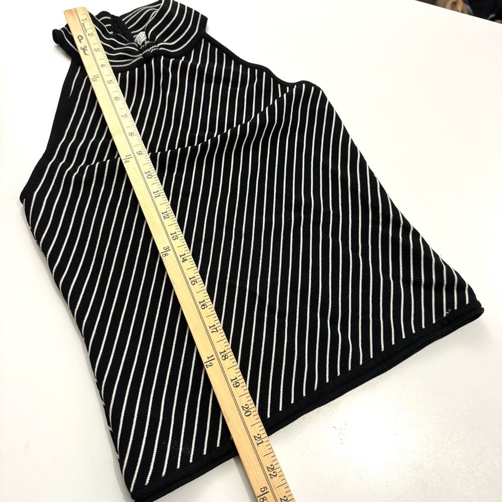 White House Black Market Women’s M Black White Striped High Neck Tank Top Shirt - Picture 10 of 11
